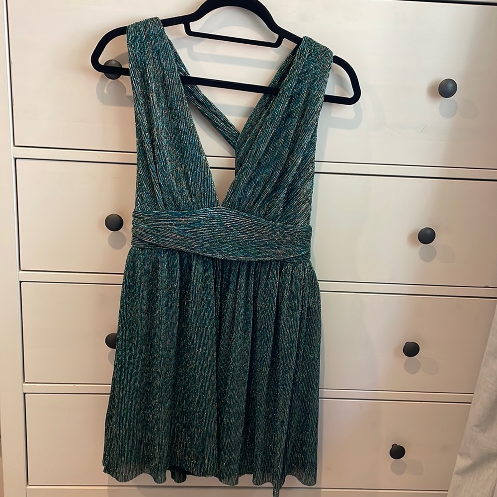 Green and gold halter dress